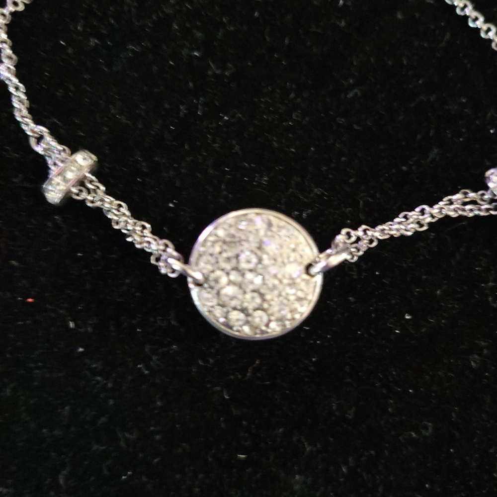 Adjustable Silvertone Bracelet With Rhinestones - image 3